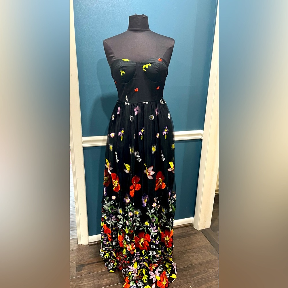 Lilly’s Kloset black chiffon floral gown